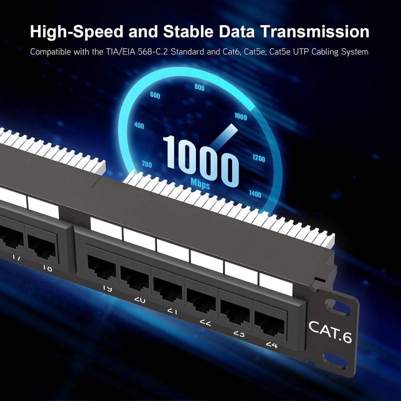 iwillink 24 Port Patch Panel, 10Gbps Cat6 Patch Panel, RJ45 Keystone Network Panel for Rackmount or Wall Mount, Ideal for Gigabit Ethernet Connections - Image 3